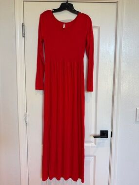 Classic Red Long-Sleeve Maxi Dress